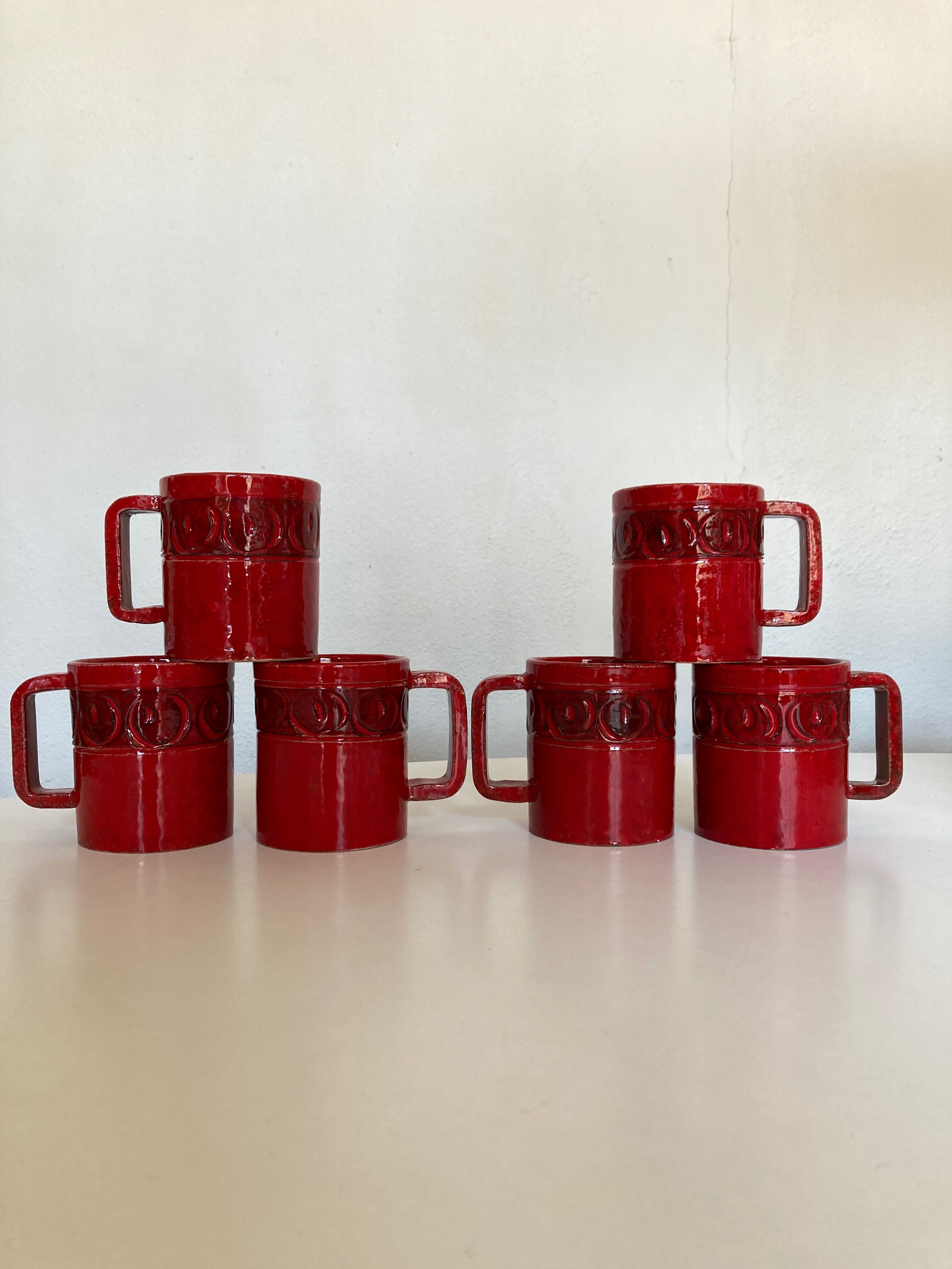 Set of 6 mugs in glazed earth Bitossi Italy 1960