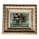 Tableau : huile sur toile - nature morte au bouquet de dahlias