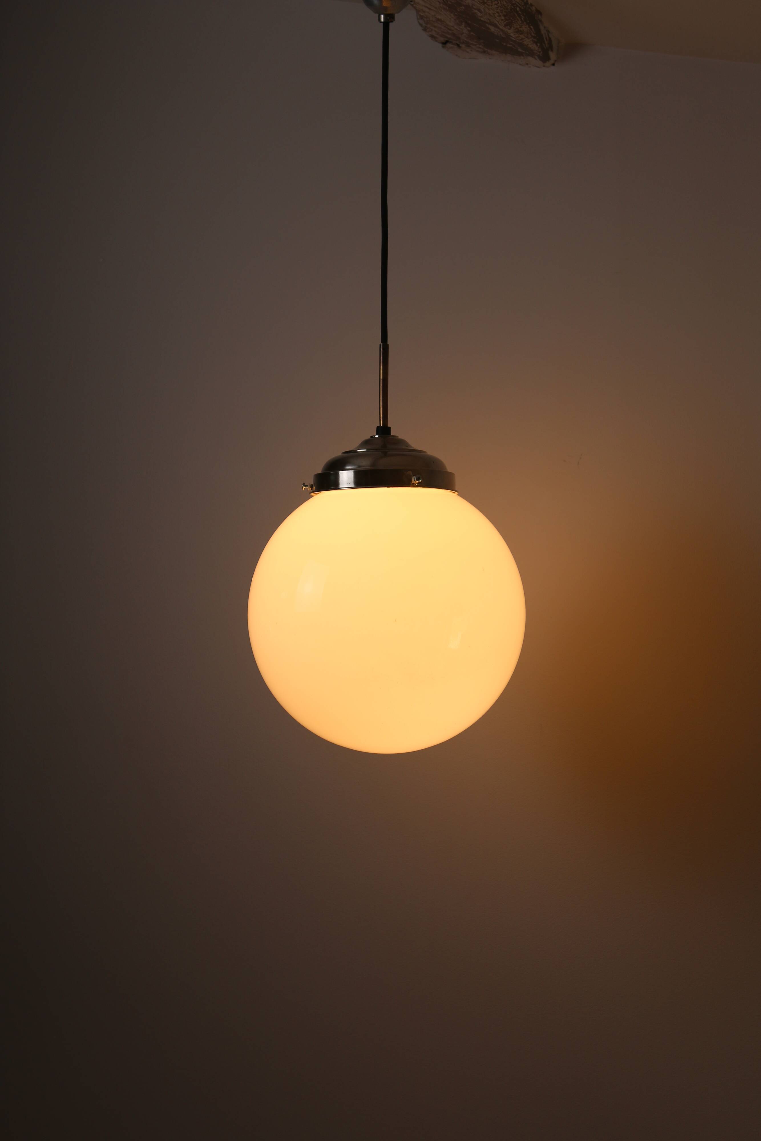 Vintage chrome opaline pendant light, 1970s-80s