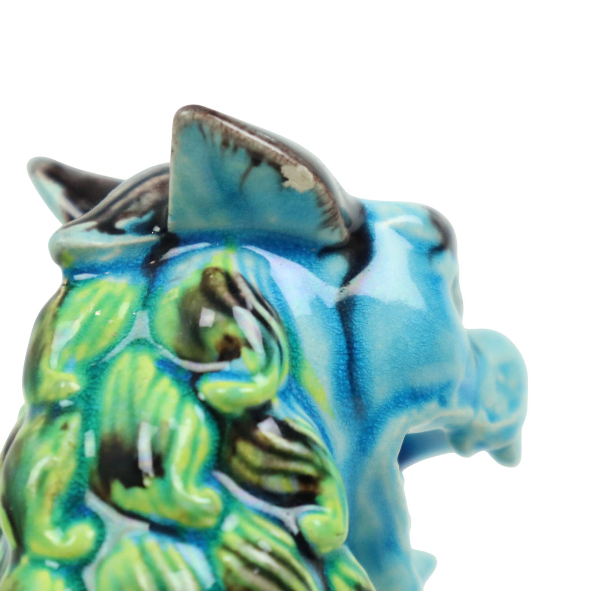 Pair of Chinese Guardian Lions Foo Dogs Blue Ceramic