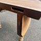 Round extendable dining table stripped in solid cherry wood France 1950