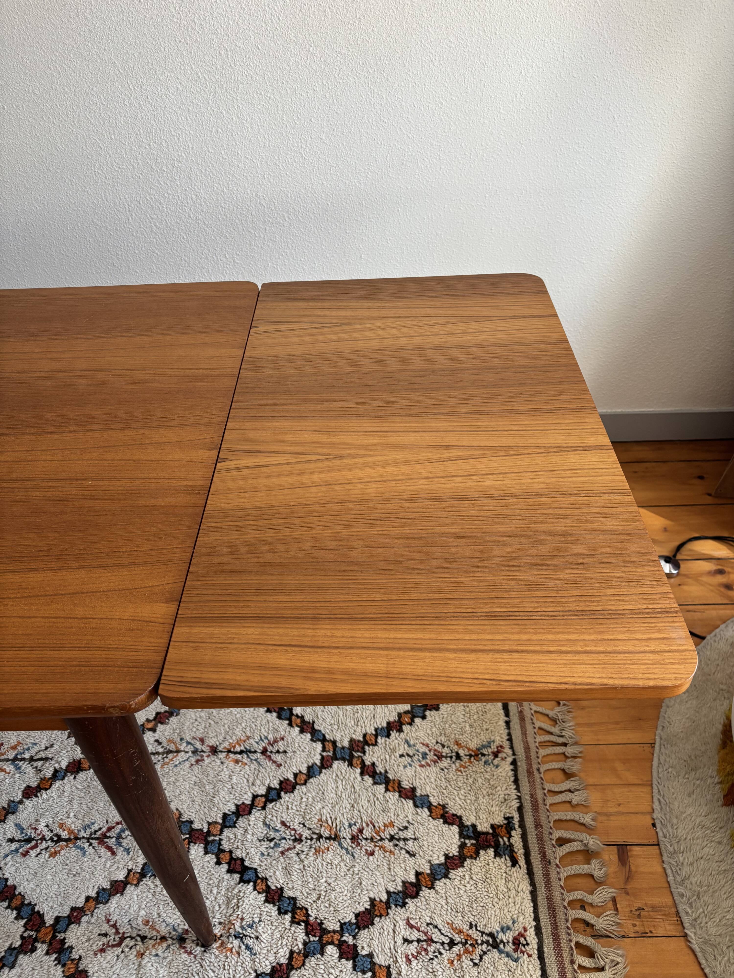 Rectangular teak Scandinavian dining table, extendable, vintage 1960s.