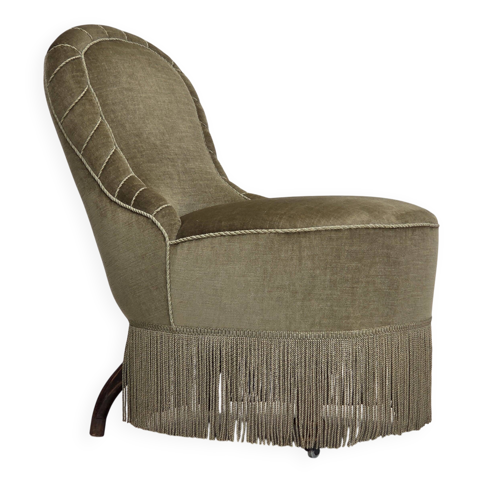 Fauteuil danois des années 1960, velours vert d'origine.