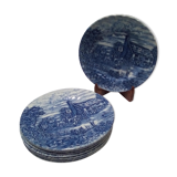 8 blue English dessert plates