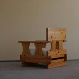 Mid century brutalist solid pine lounge chair with new upholstery, sweden, 1970s