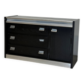 Glossy black vintage buffet and chrome | Italian Space Age buffet from the 1970s
