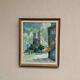 Huile sur toile du milieu du siècle – « Scène de ville » par WB, signée, vintage et encadrée 40×47cm