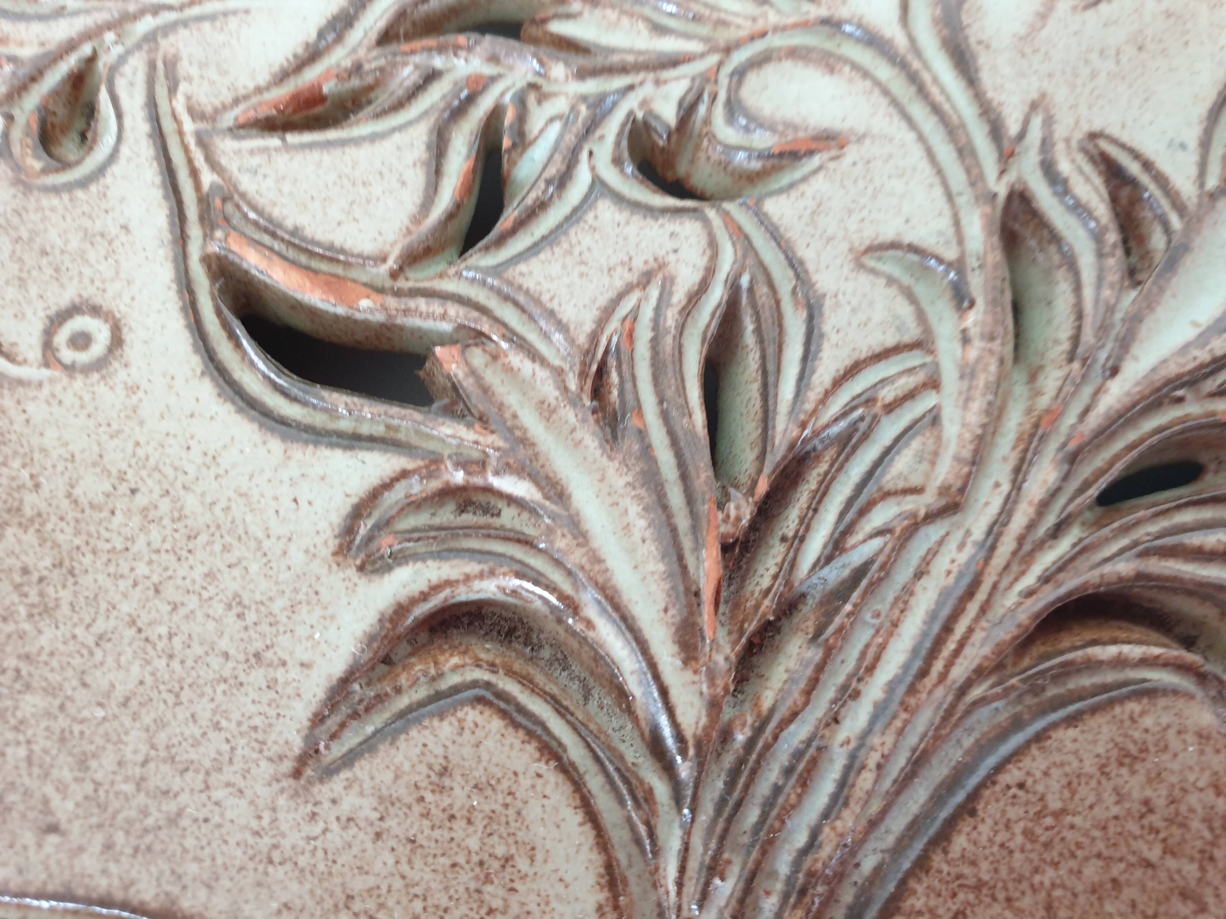 Ceramic trivet with floral motif by Fonck et Matéo (Vallauris)