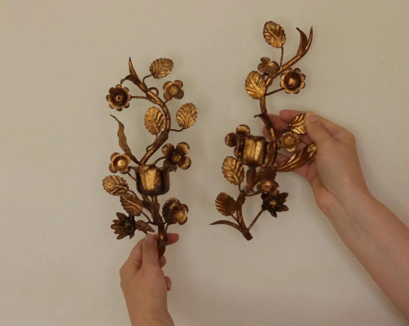 Pair of Mid-Century Italian Gilded Metal Sconces