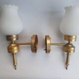 Trois appliques murales dorées flambeau style Empire