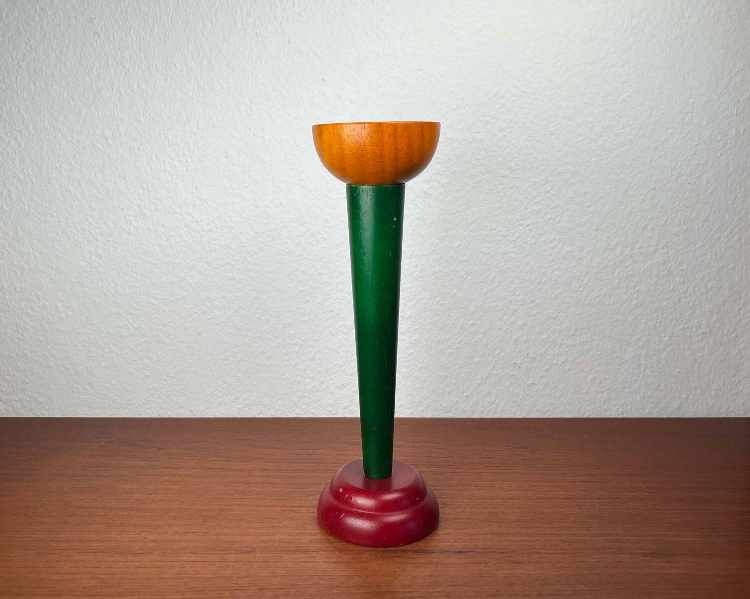 Postmodern yellow, green, red wooden chandelier Monokel by Ikea, 1980s.