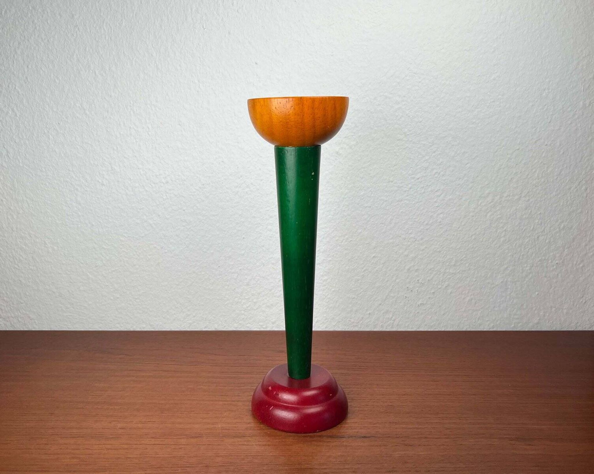 Postmodern yellow, green, red wooden chandelier Monokel by Ikea, 1980s.