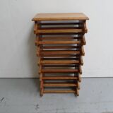 Brutalist oak stackable wine rack 1960's