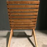 Chaise à ciseaux pliante en pin vintage