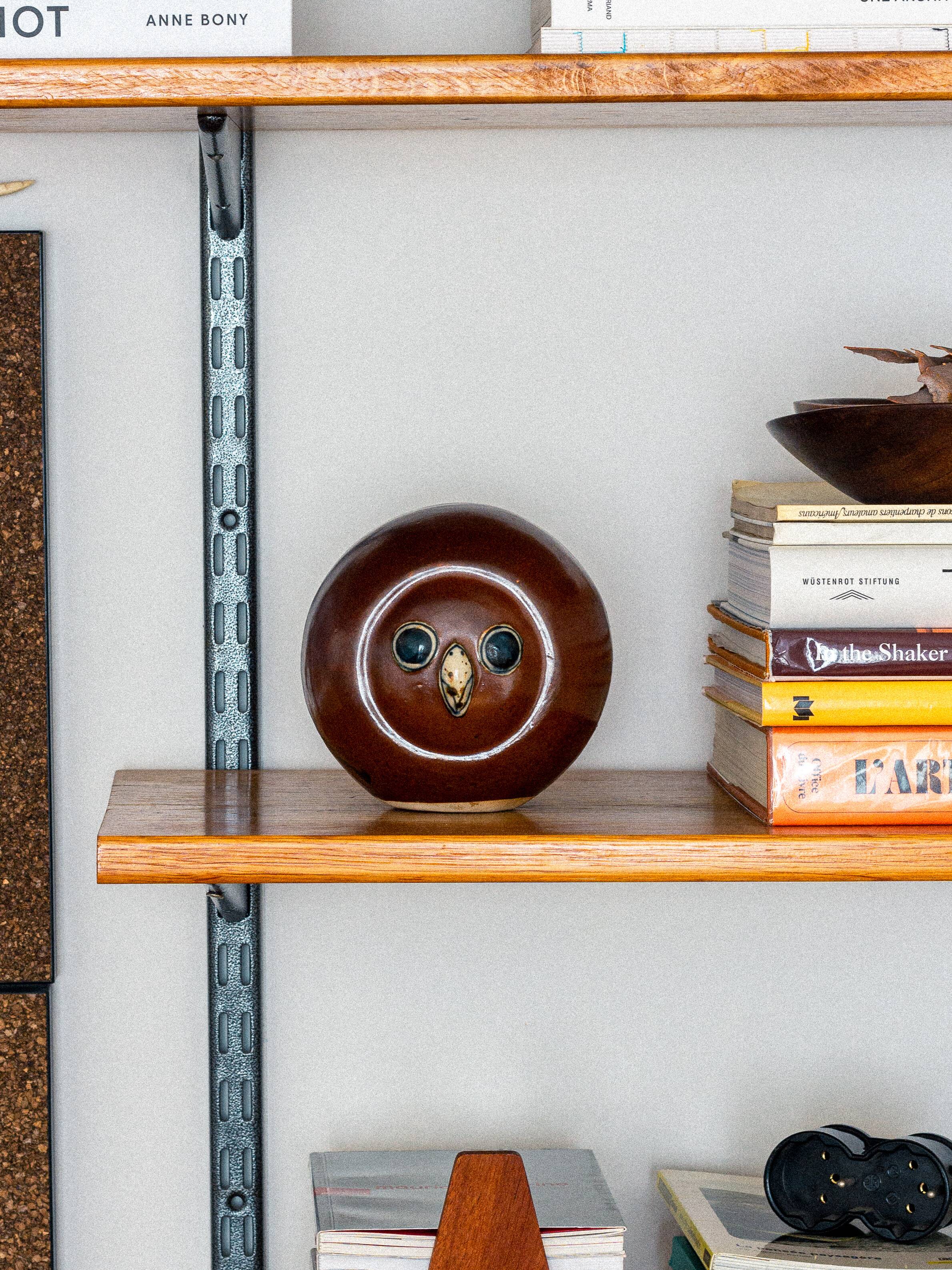 Glazed stoneware owl head, 1950s-60s