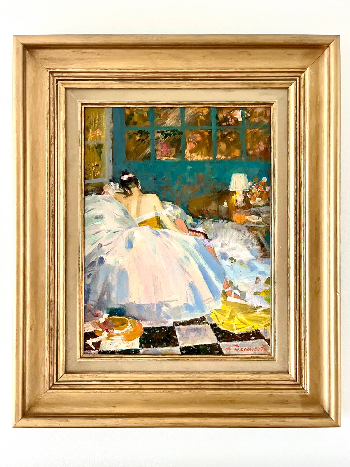 Le repos, huile sur toile marouflée sur carton signée Dassimov