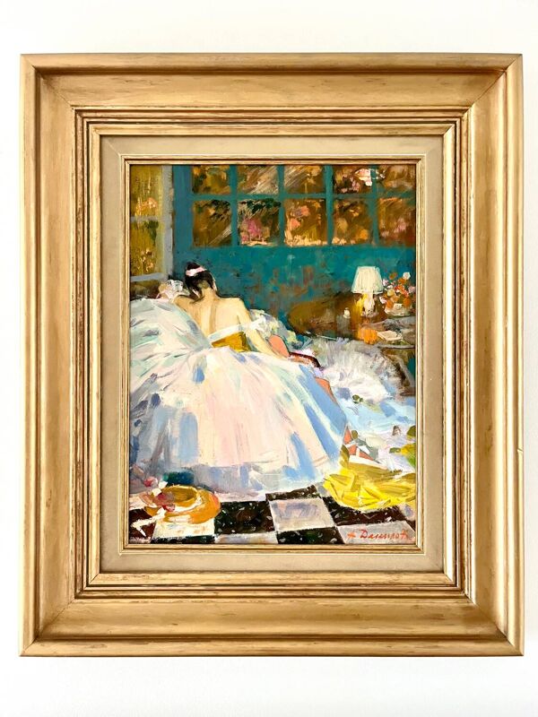 Le repos, huile sur toile marouflée sur carton signée Dassimov