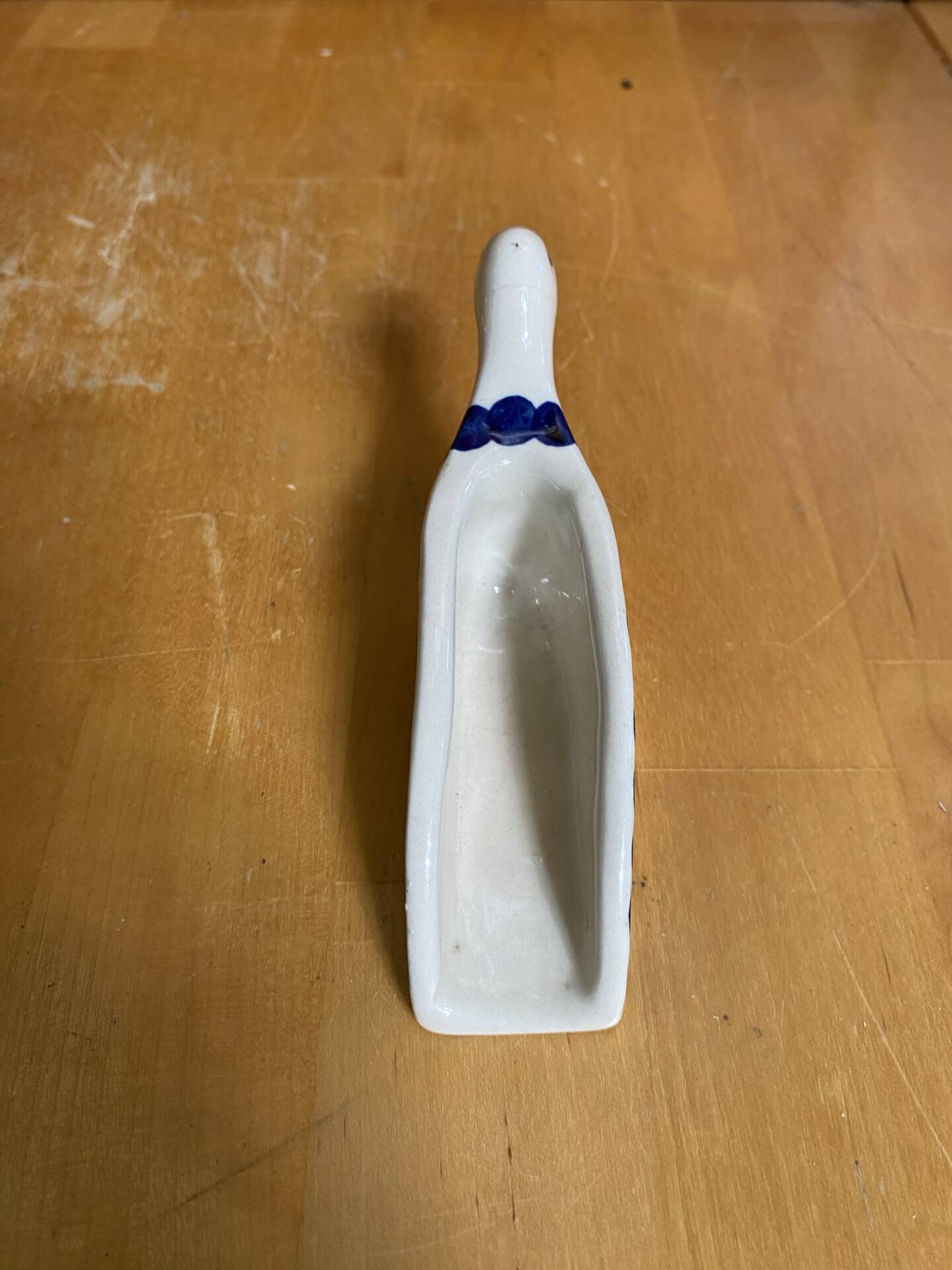 Vintage White & Blue Porcelain Goose-Shaped Kitchen Spoon Poland