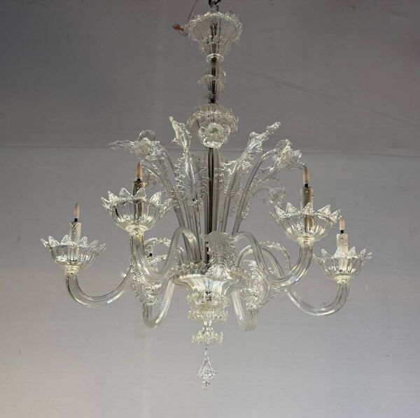 Lustre vénitien en verre de Murano, 6 bras de lumière, nouvelle électrification, vers 1930