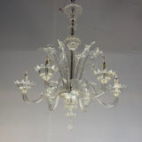 Venetian chandelier in Murano glass, 6 light arms, new electrification, circa 1930.