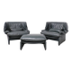 Cassina Portovenere set leather lounge chairs with ottoman