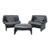 Cassina Portovenere set leather lounge chairs with ottoman