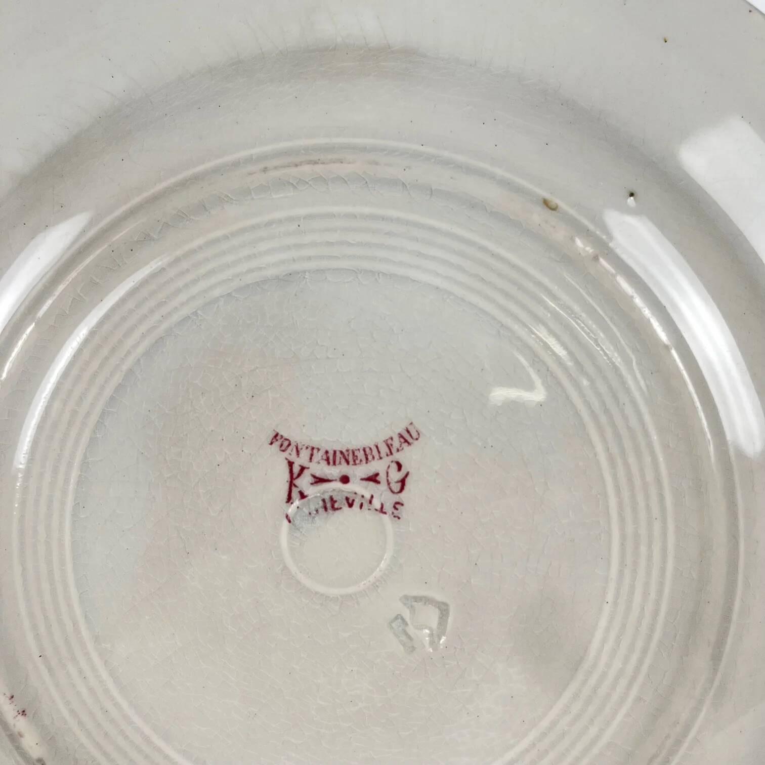 Set of 4 flat plates KG Lunéville Terre de fer, "Fontainebleau", pink, 19th century
