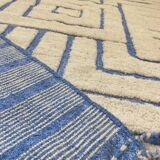 Sky Blue Boujaad Rug – Handmade Moroccan Wool Rug with Bold White Geometric Patterns