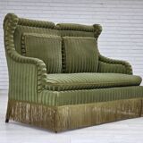 1950s, Danish 2-seater sofa, green furniture velour, beech wood.