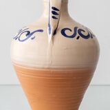 Spanish Revival Terracotta Table Lamp, Cream and Cobalt, New Linen Shade
