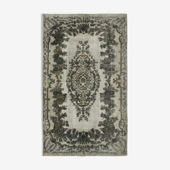 Handmade distressed turkish 1980s 181 cm x 292 cm grey rug
