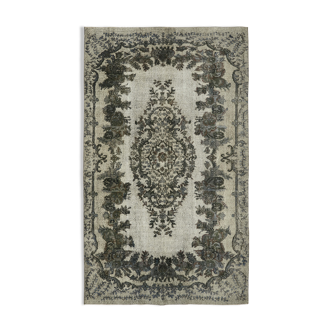 Handmade distressed turkish 1980s 181 cm x 292 cm grey rug