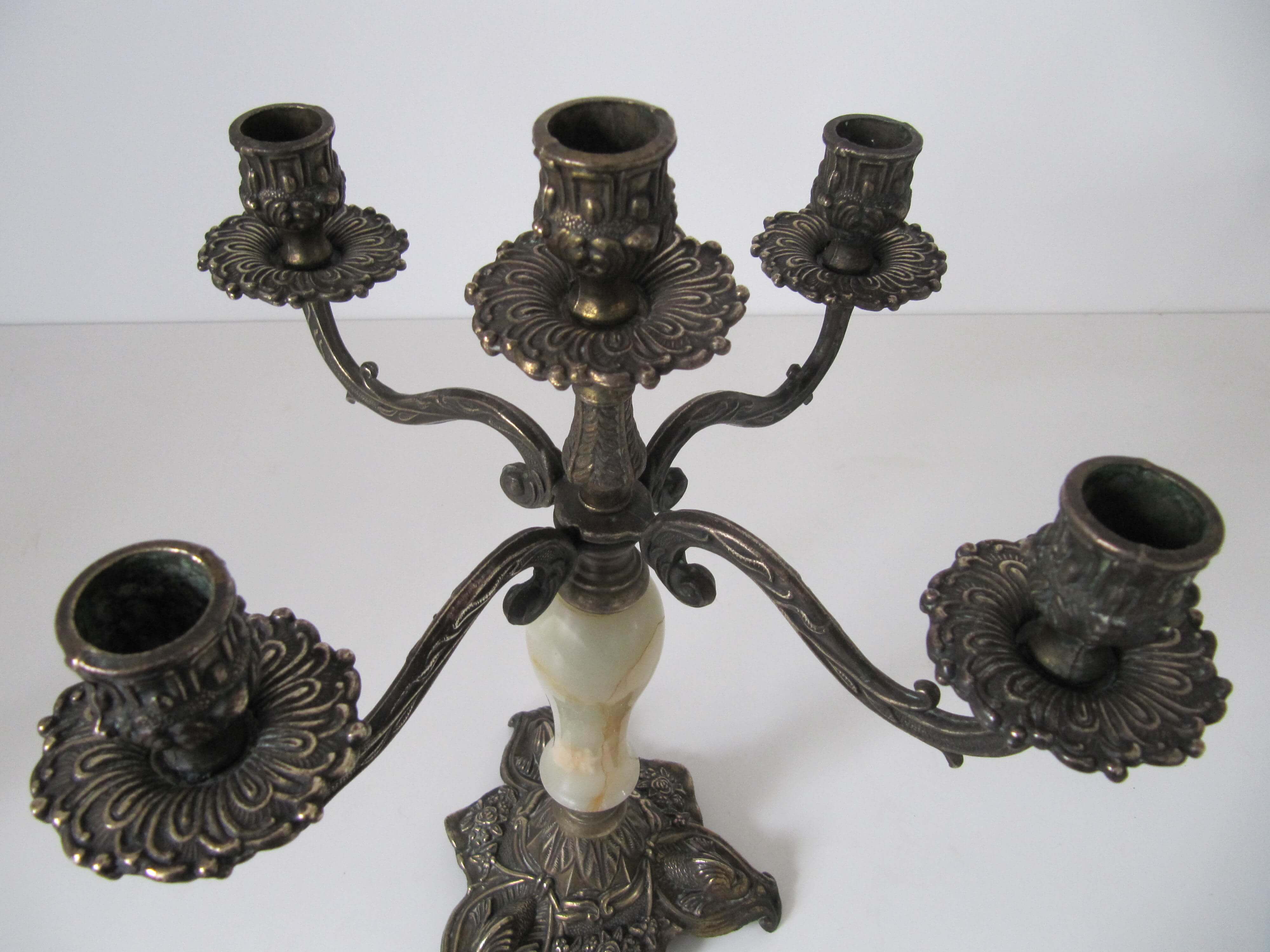 Antique brass and marble chandelier