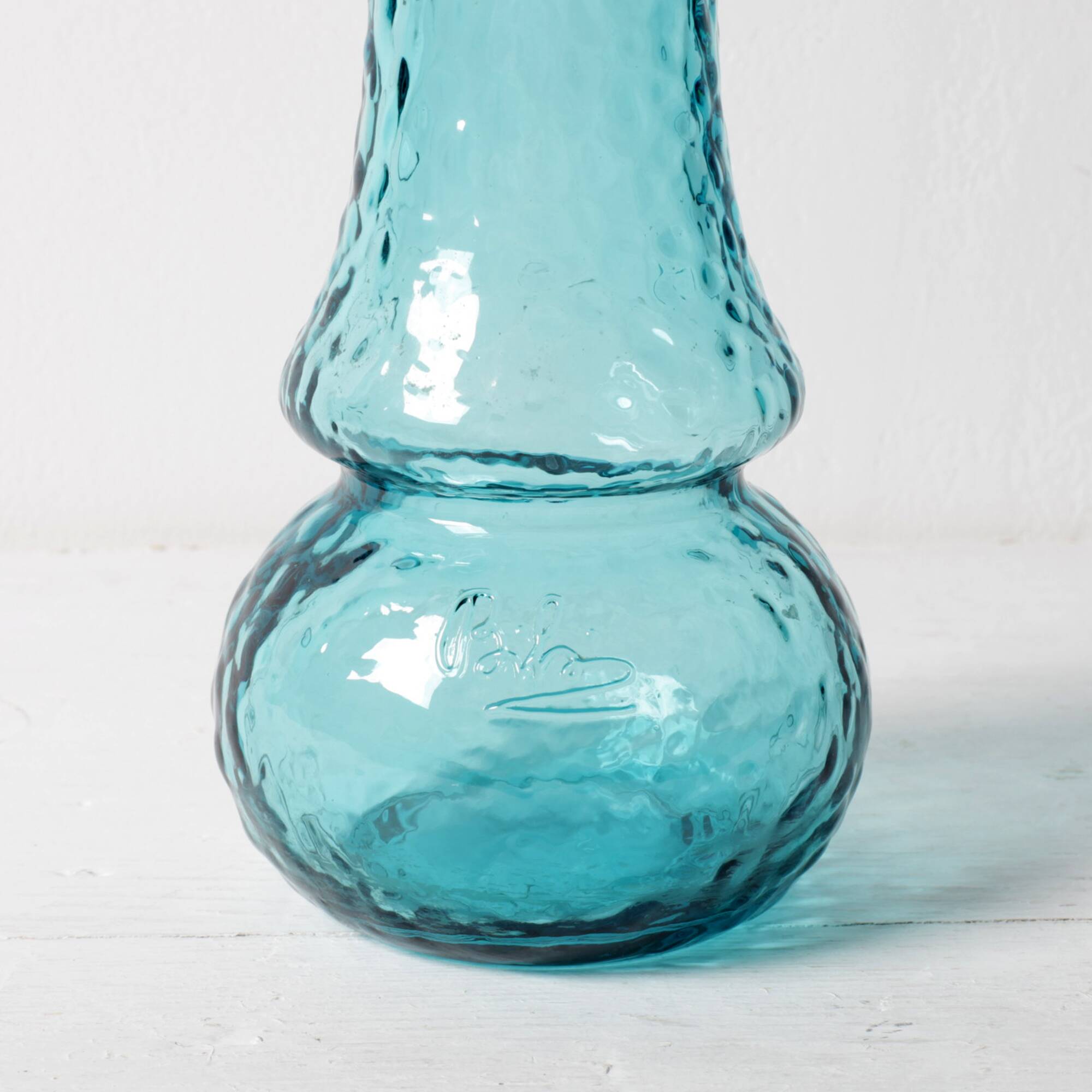 Turquoise Stylish Glass Flower Vase / Bibi / Italy / 1980s