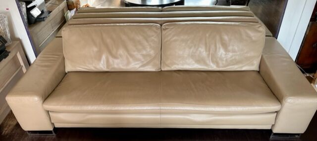 Casa Nova Madison 3 seater sofa in dove leather, metal base, smooth seat