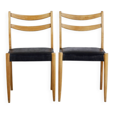 Paire de chaises scandinaves en teck et skaï, 1960