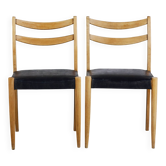 Pair of Scandinavian chairs in teak and faux leather, 1960.