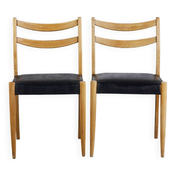 Pair of Scandinavian chairs in teak and faux leather, 1960.