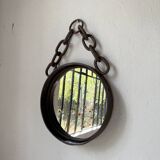 Brutalist mirror with metal chain from the 50s