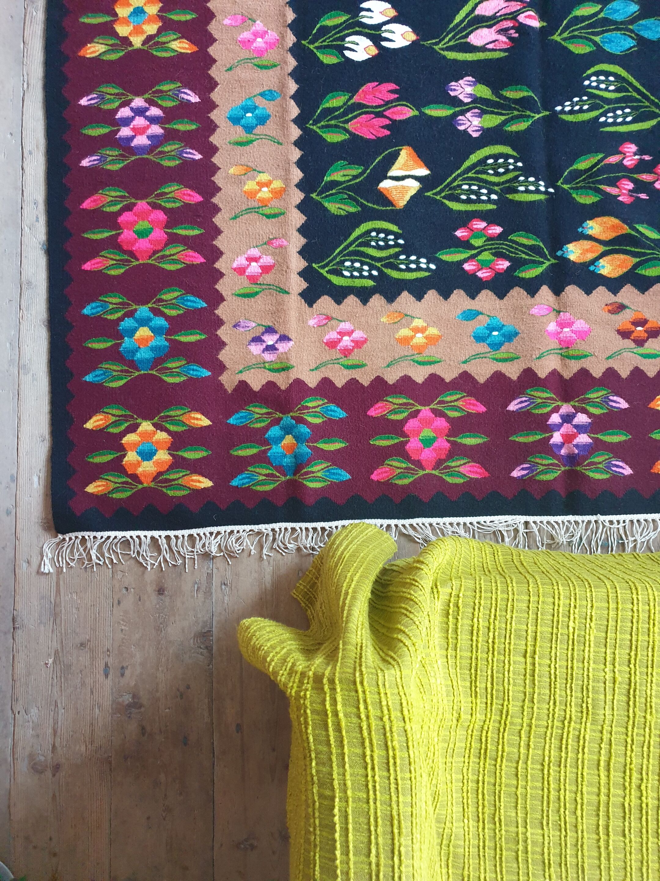 Tapis Oltenian floral, tissé à la main, Roumanie
