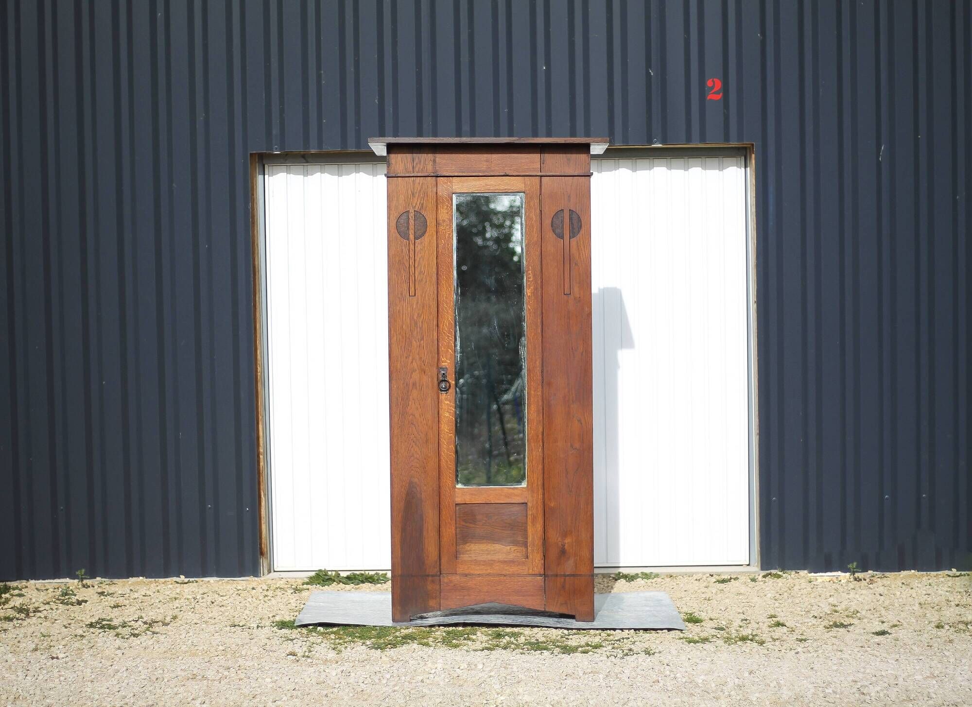 Vintage wardrobe, 1-door wooden wardrobe with beveled mirror, hanging wardrobe