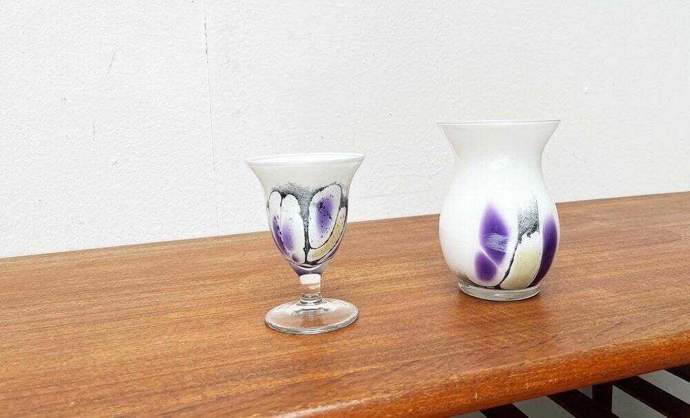 Vintage German glass vase and cup by Hans Jürgen Richartz for the Richartz art collection, set of 2.
