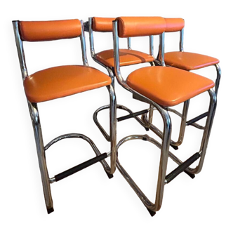 Tabouret de bar vintage orange et chrome