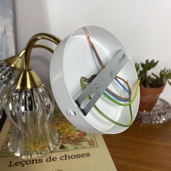 Paire d'appliques murales en laiton et abat jour tulipe verre transparent