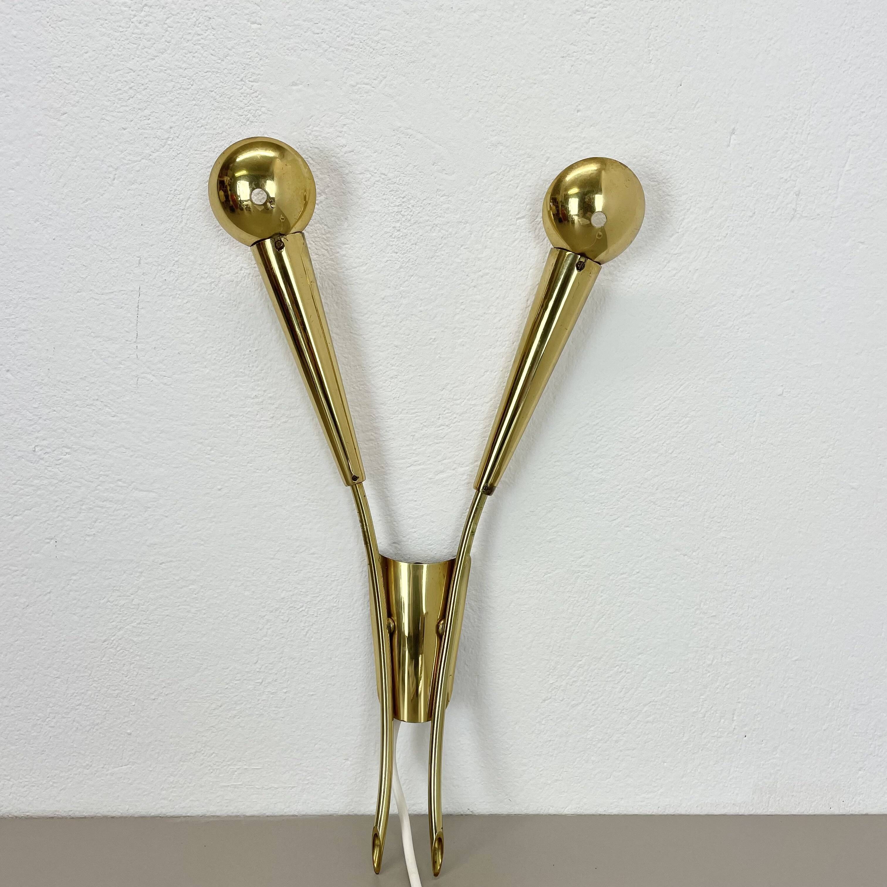 41cm Brass Stilnovo Style Theatre Wall Sconce Light, Italy 1950s