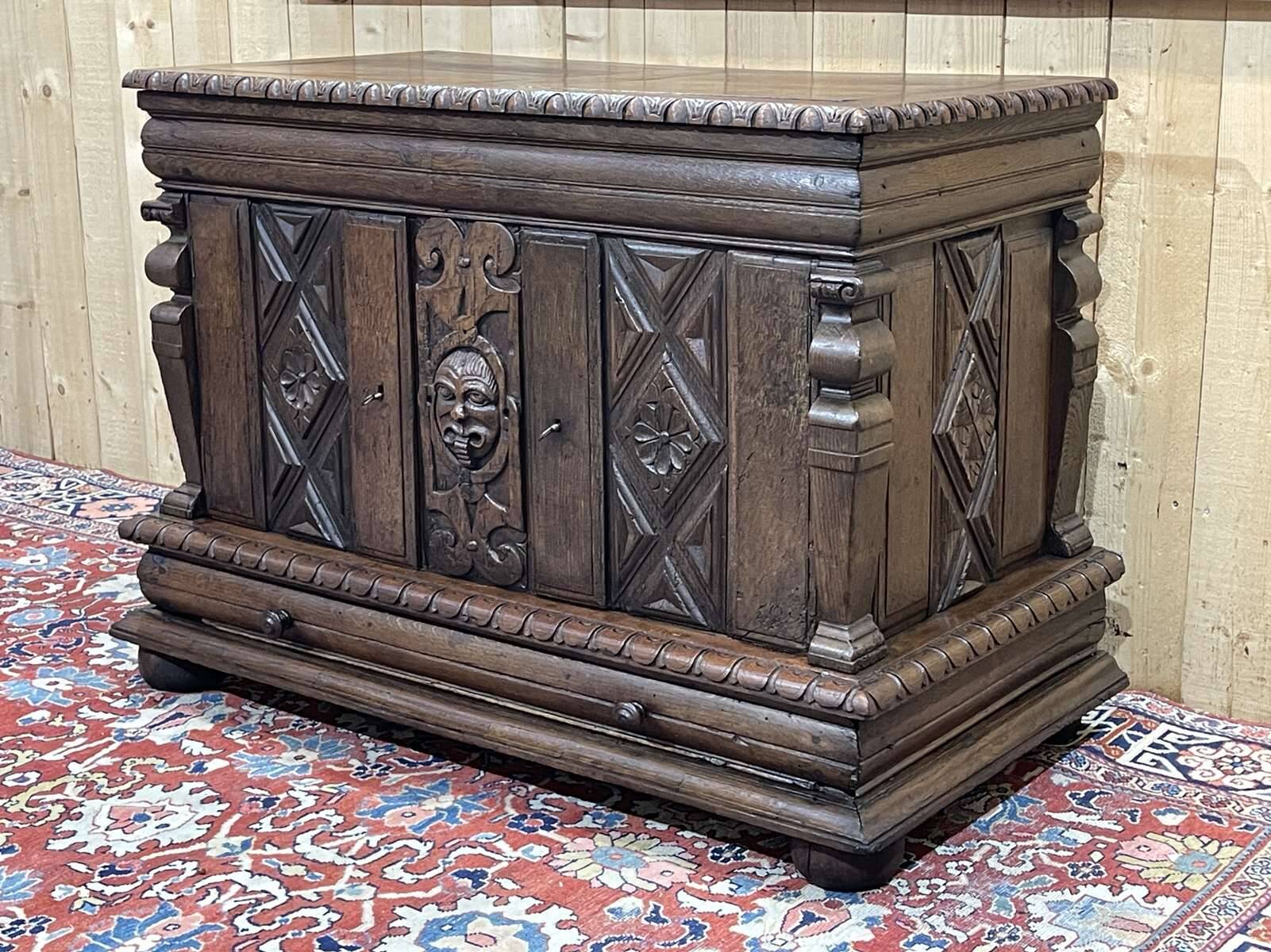 Late 17th century Renaissance oak chest transformed into a sideboard