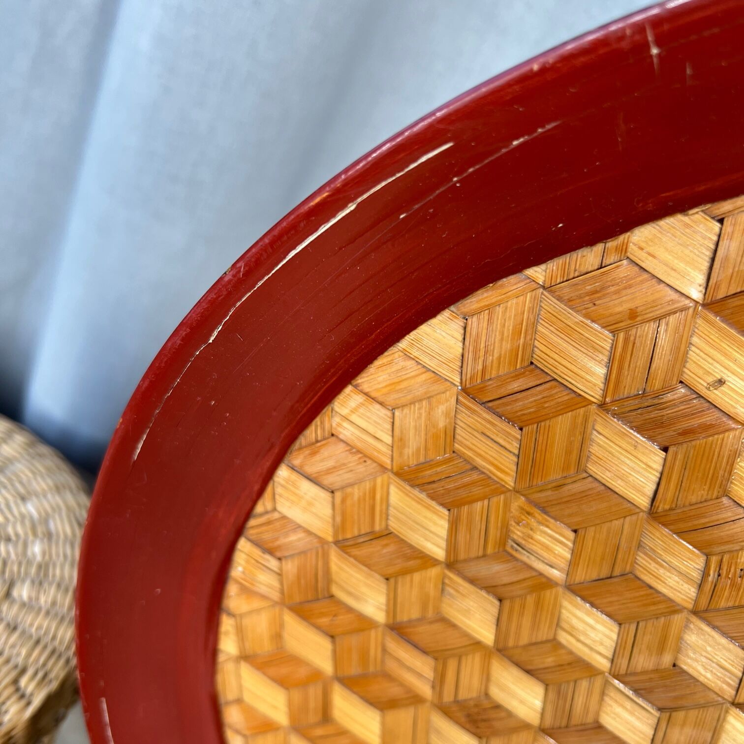 Ancient Asian tray in wicker and wood