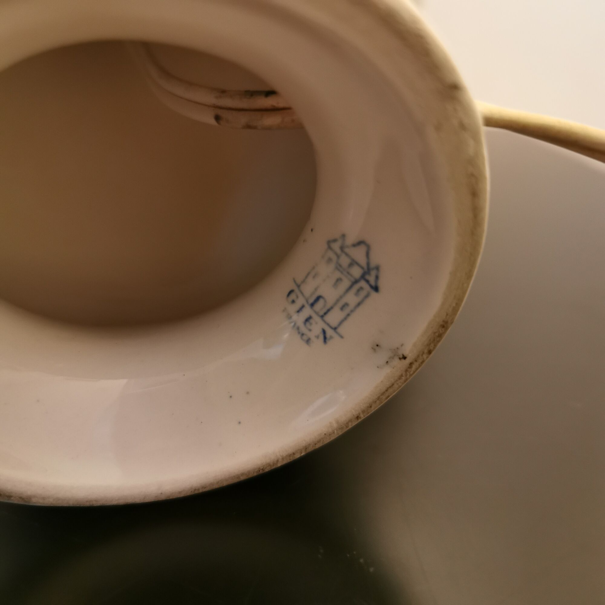 Gien porcelain lamp fringed lampshade