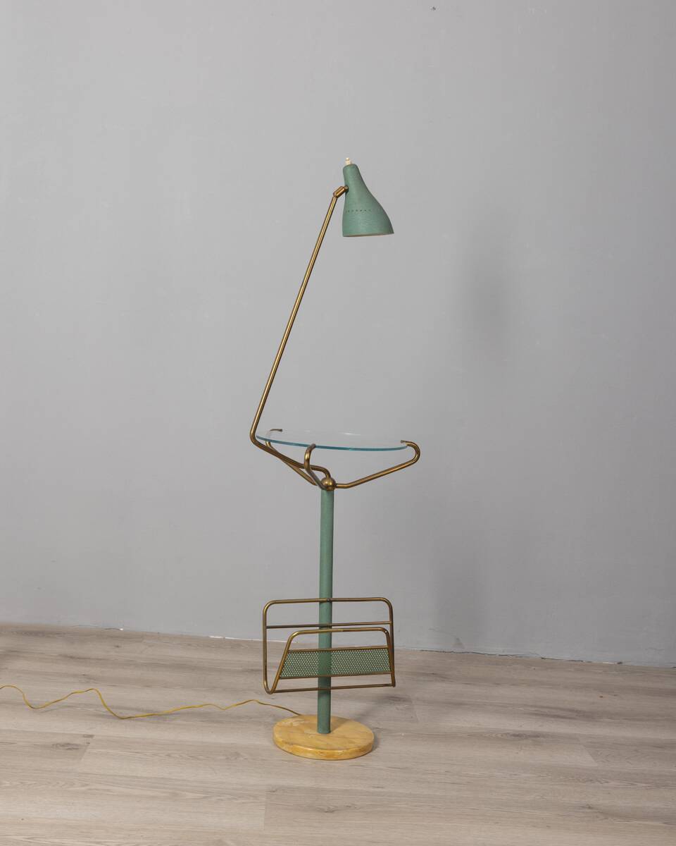 Vintage 1950s coffee table with lamp and magazine rack Italian design