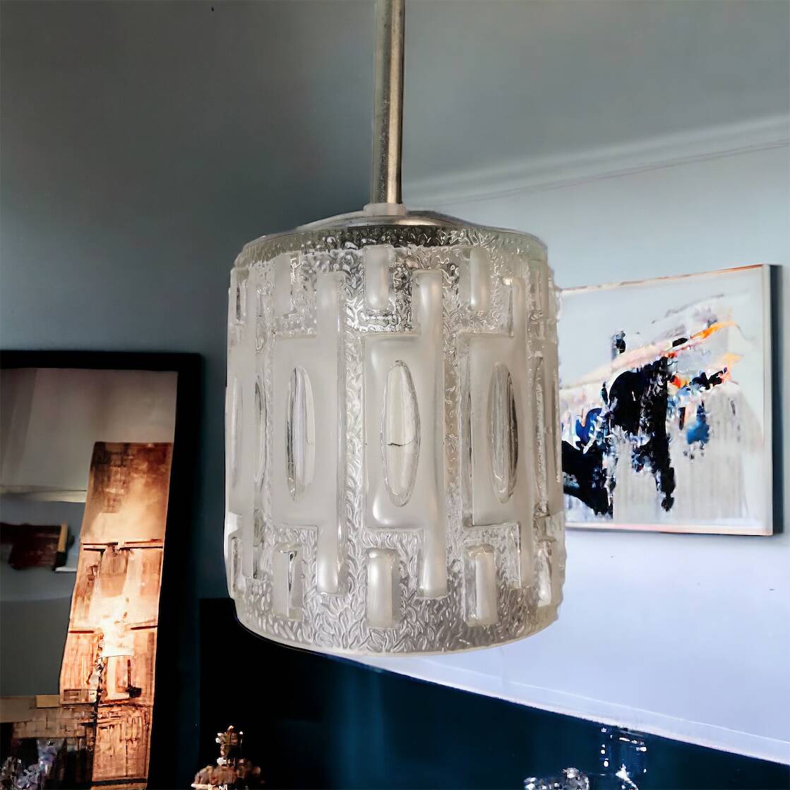 Minimalist simple glass hanging lamp USSR 1970s